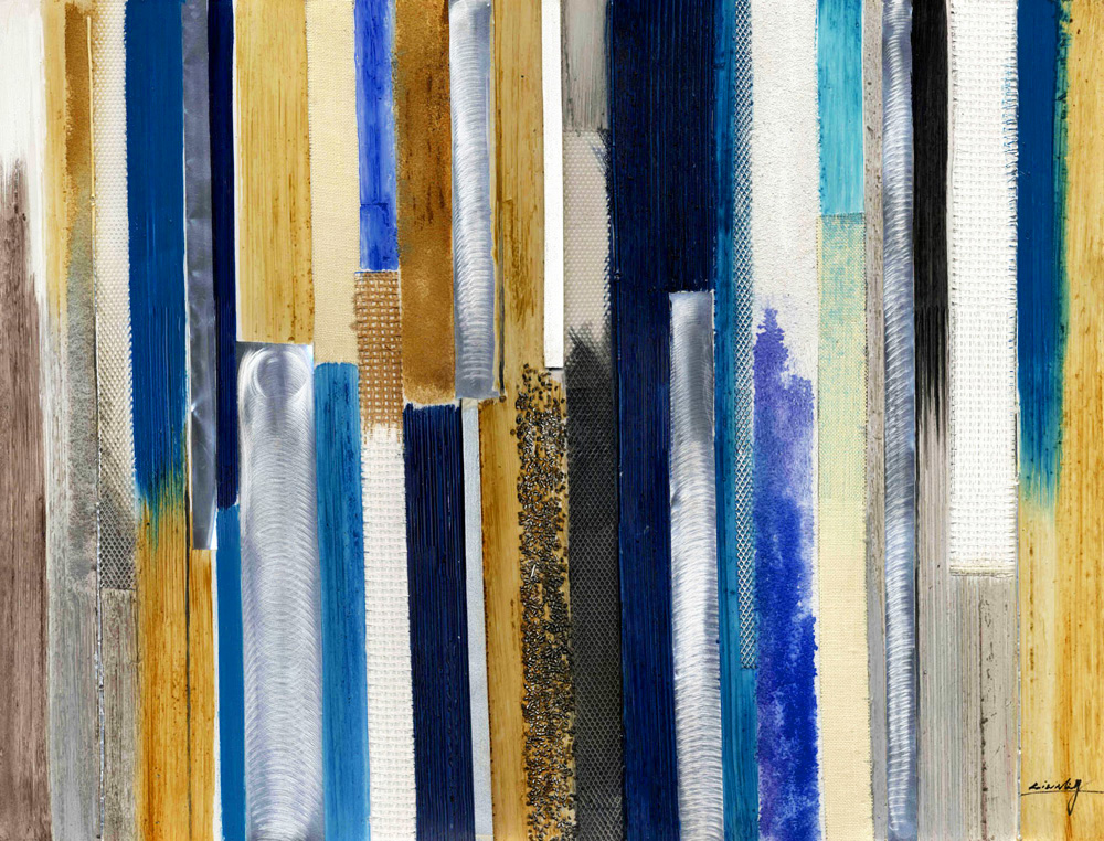 DY020 Wall décor art oil on canvas abstract blue silver gold tones